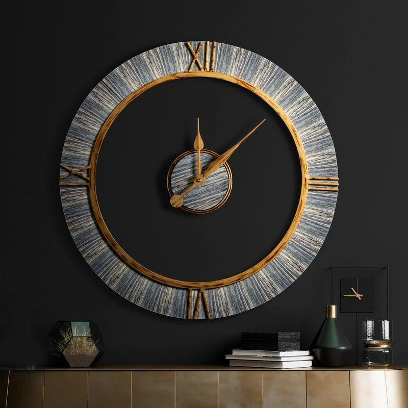 Eurofirany Rudas dekoratyvinis sieninis laikrodis, geležies ir MDF rėmas, 60x5x60 cm, maitinamas baterijomis, kaimiško stiliaus laikrodis, interjero detalė