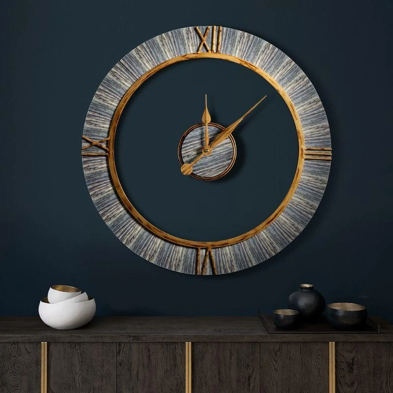 Eurofirany Rudas dekoratyvinis sieninis laikrodis, geležies ir MDF rėmas, 60x5x60 cm, maitinamas baterijomis, kaimiško stiliaus laikrodis, interjero detalė