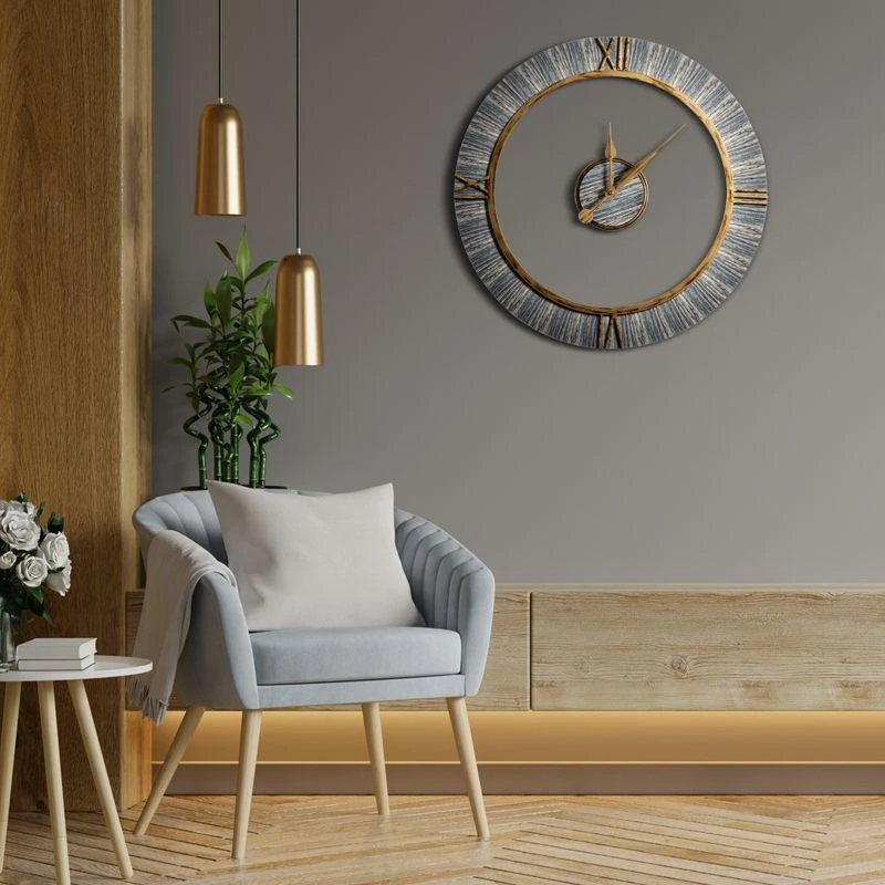 Eurofirany Rudas dekoratyvinis sieninis laikrodis, geležies ir MDF rėmas, 60x5x60 cm, maitinamas baterijomis, kaimiško stiliaus laikrodis, interjero detalė