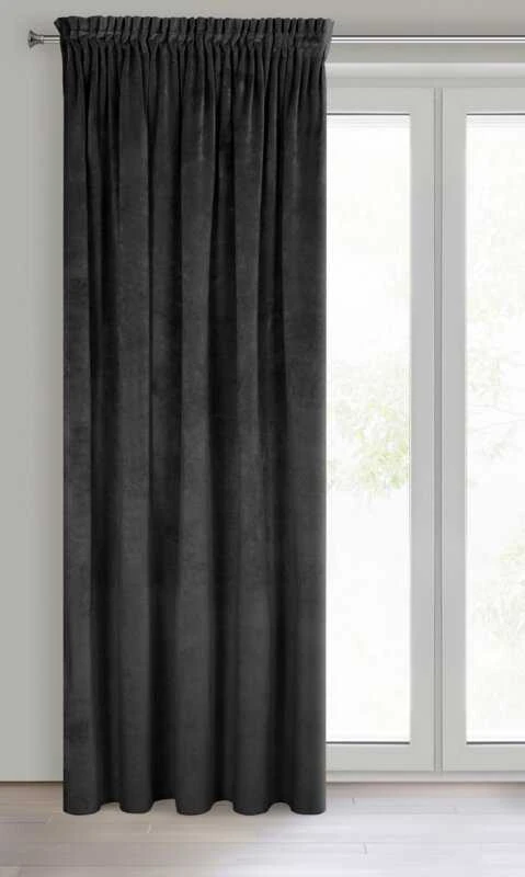 Naktinė užuolaida iš minkšto aksomo Eurofirany DIVA LINE RIA 140X270 cm, juosta/ tunelis/ kabliukai, 300g/m2, spalva: juoda