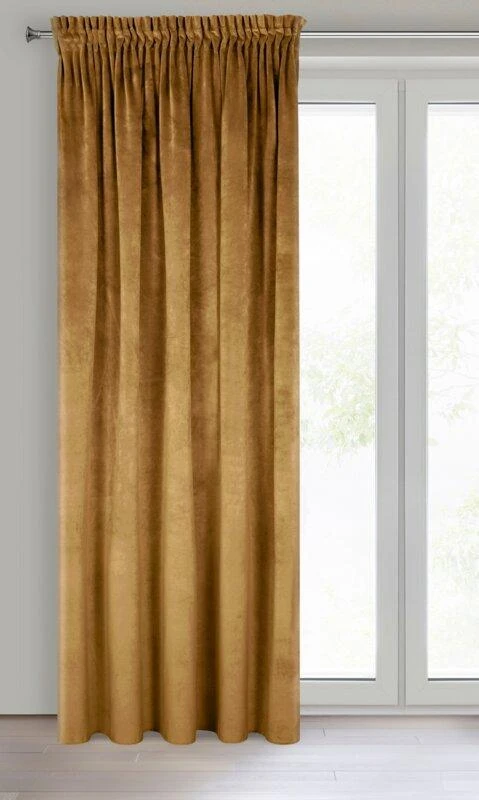 Naktinė užuolaida iš minkšto aksomo Eurofirany DIVA LINE RIA 140X270 cm, juosta/ tunelis/ kabliukai, 300g/m2, spalva: auksinė
