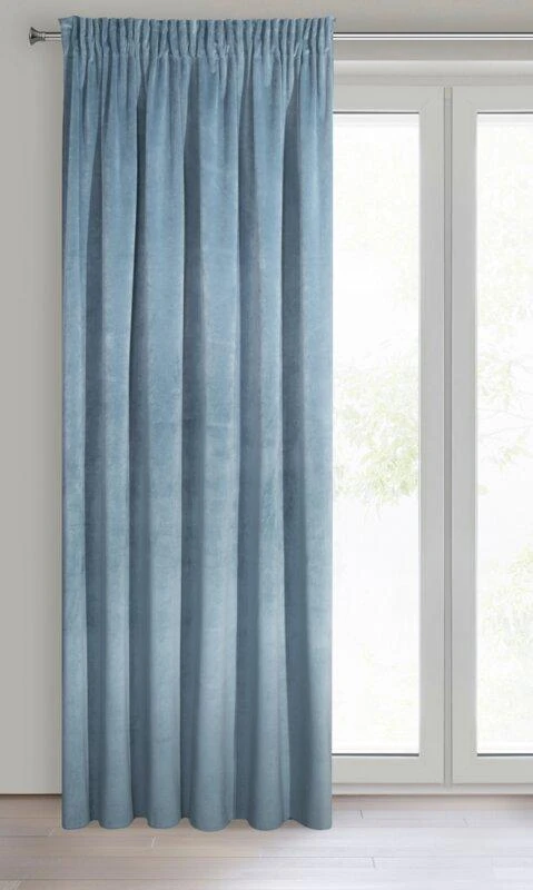 Naktinė užuolaida iš minkšto aksomo Eurofirany DIVA LINE RIA 140X270 cm, juosta/ tunelis/ kabliukai, 300g/m2, spalva: mėlyna