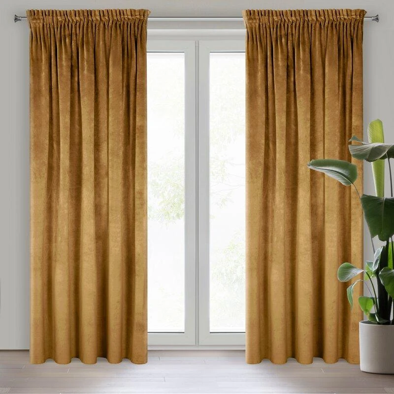 Naktinė užuolaida iš minkšto aksomo Eurofirany DIVA LINE RIA 140X270 cm, juosta/ tunelis/ kabliukai, 300g/m2, spalva: auksinė