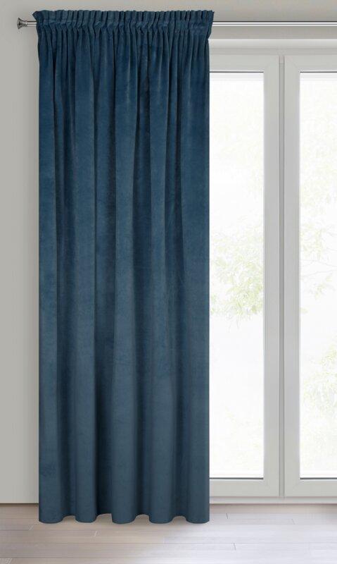 Naktinė užuolaida iš minkšto aksomo Eurofirany DIVA LINE RIA 140X270 cm, juosta/ tunelis/ kabliukai, 300g/m2, spalva: tamsiai mėlyna