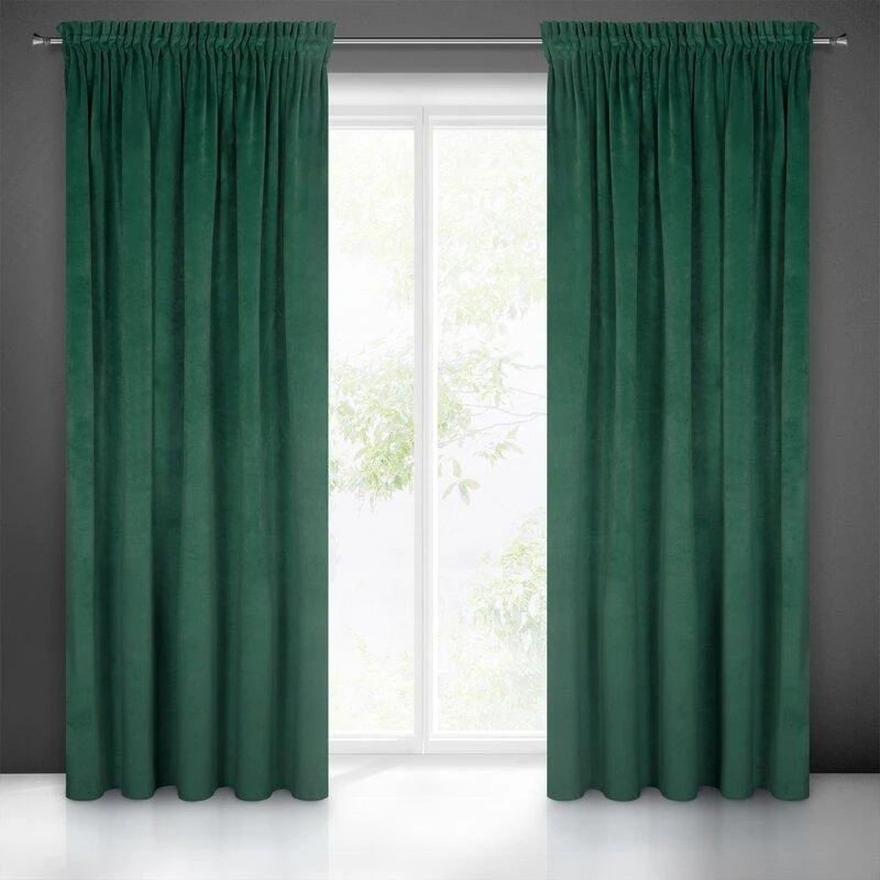 Naktinė užuolaida iš minkšto aksomo Eurofirany DIVA LINE RIA 140X270 cm, juosta/ tunelis/ kabliukai, 300g/m2, spalva: tamsiai žalia