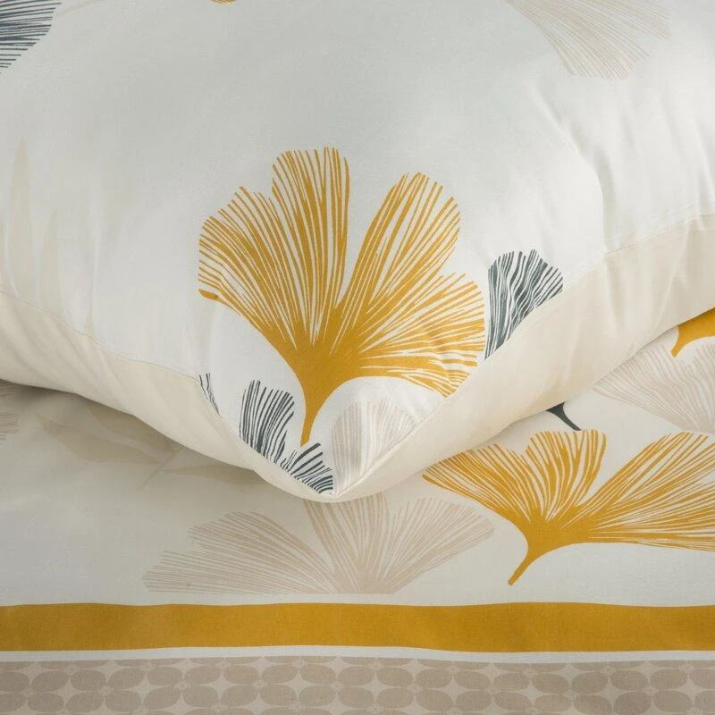 Eurofirany Mikropluošto patalynės komplektas 160x200 cm, medvilnės poliesterio mišinys, baltas geltonas smėlio spalvos lapų raštas, minkšta patalynė, patogi patalynė, patalynės užvalkalai Patalynė