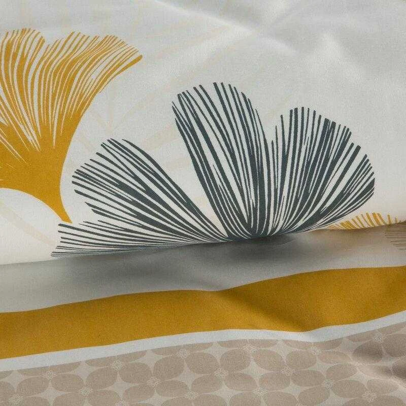 Eurofirany Mikropluošto patalynės komplektas 160x200 cm, medvilnės poliesterio mišinys, baltas geltonas smėlio spalvos lapų raštas, minkšta patalynė, patogi patalynė, patalynės užvalkalai Patalynė