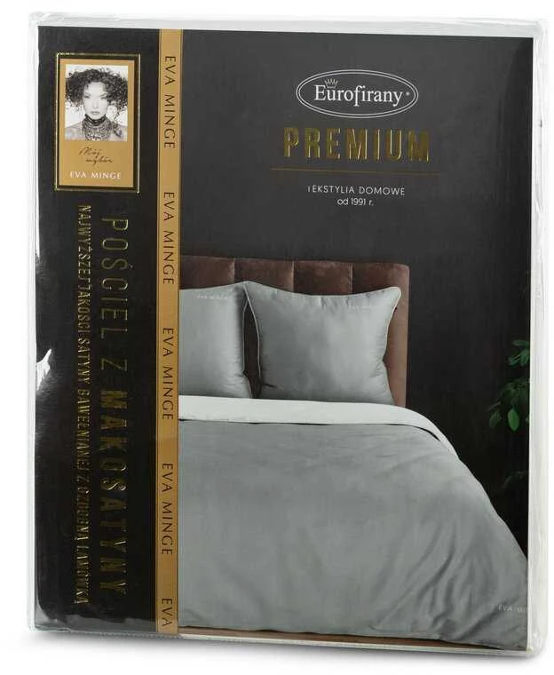 Eurofirany Medvilninio satino patalynės komplektas, 160x200 cm antklodės užvalkalas su 2 pagalvių užvalkalais, pilkas su apdaila, lengvai prižiūrimas užtrauktukas, miegamojo tekstilė Patalynė