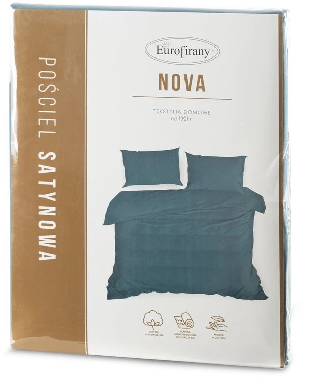 Eurofirany Medvilninio satino patalynės komplektas, 220x200 cm antklodės užvalkalas, 70x80 cm pagalvių užvalkalai, mėlyna dvipusė patalynė, užtrauktukas, 3 dalių rinkinys, miegamojo tekstilė Patalynė