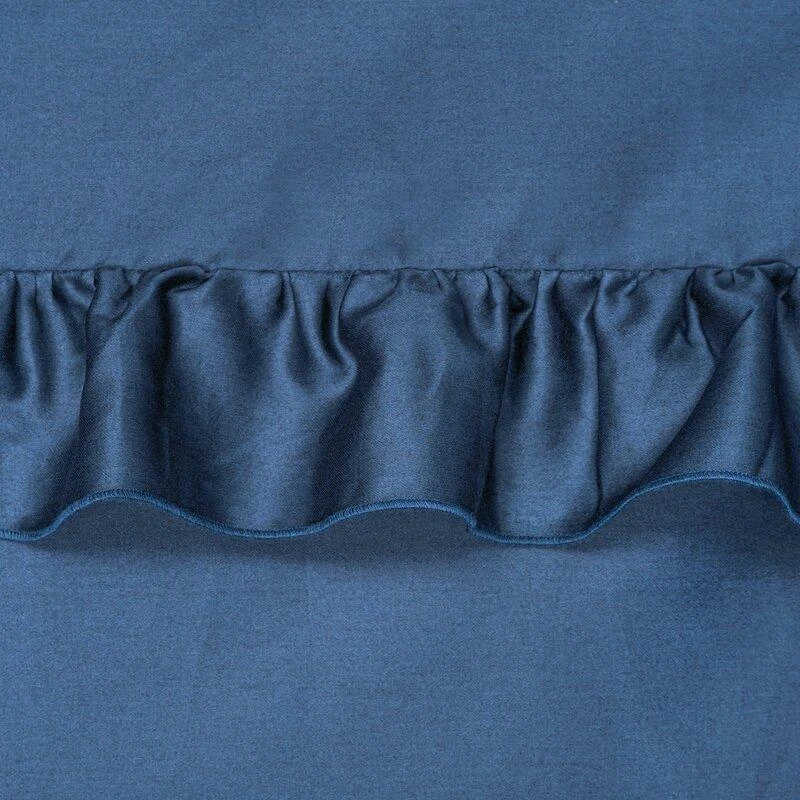 Eurofirany Medvilnės satino patalynės komplektas 160x200 cm su raukiniais, tamsiai mėlyna, dekoratyviniai pagalvių užvalkalai, OEKO-TEX sertifikatas, miegamojo tekstilė Patalynė