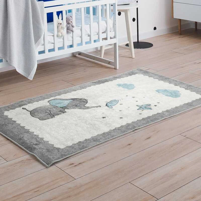 Eurofirany Dywanik dziecięcy BABY1 80x150 kreminė šviesiai pilka mėlyna słonik