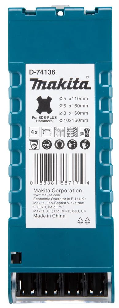 Grąžtas Makita SDS-PLUS Grąžtų Komplektas (5 x 110 mm, 6 x 160 mm, 8 x 160 mm, 10 x 160 mm) D-74136