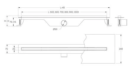 Nerūdijančio plieno latakas Vogi Ultra Slim 600mm