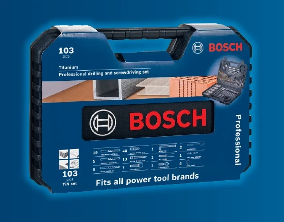 Bosch 103 dalių įrankių priedų rinkinys lagamine