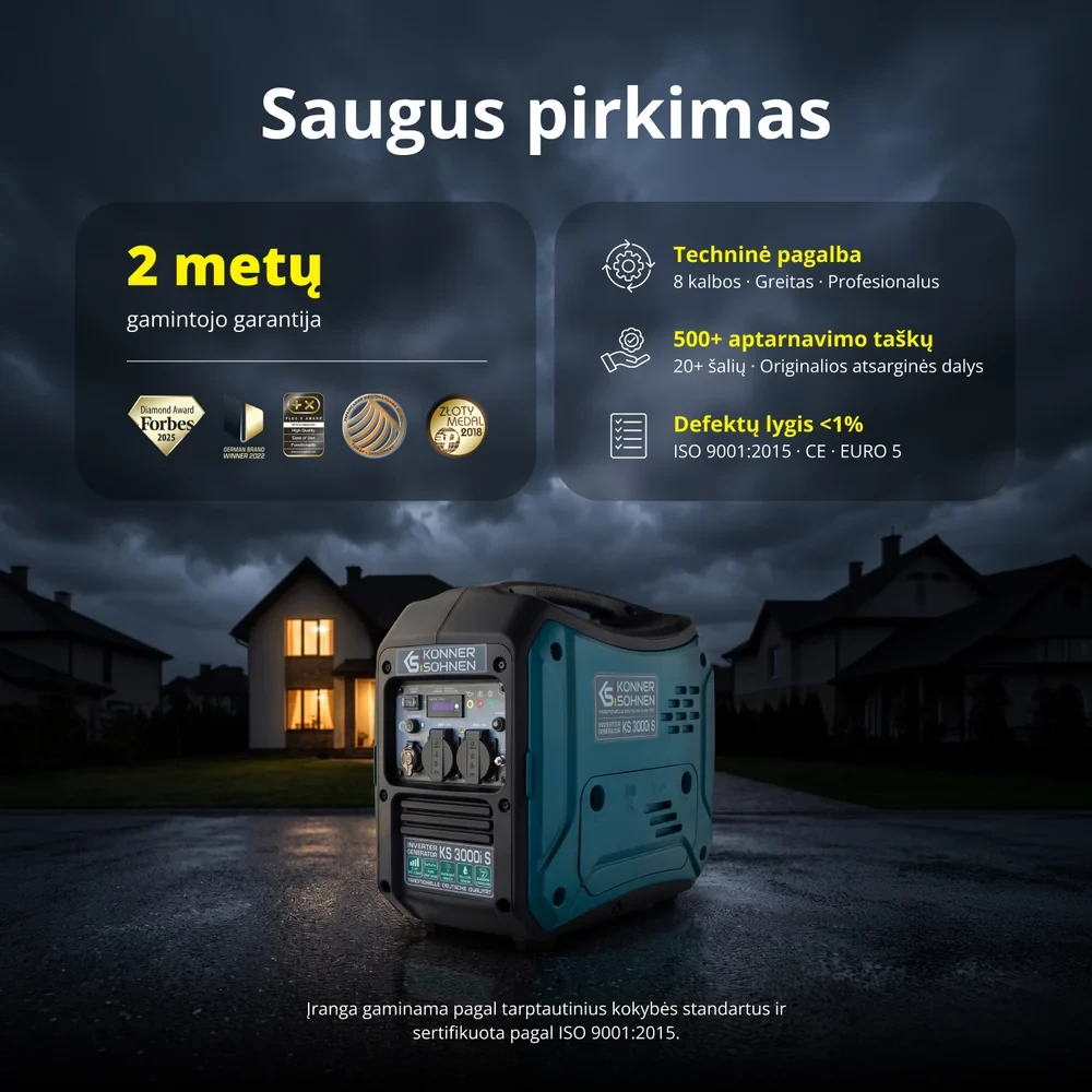 Inverterinis generatorius Könner & Söhnen KS 3000i S, 3,0 kW, 230 V, 4 l, IP23M