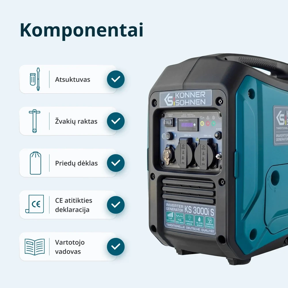 Inverterinis generatorius Könner & Söhnen KS 3000i S, 3,0 kW, 230 V, 4 l, IP23M