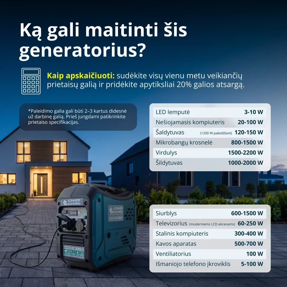Inverterinis generatorius Könner & Söhnen KS 3000i S, 3,0 kW, 230 V, 4 l, IP23M