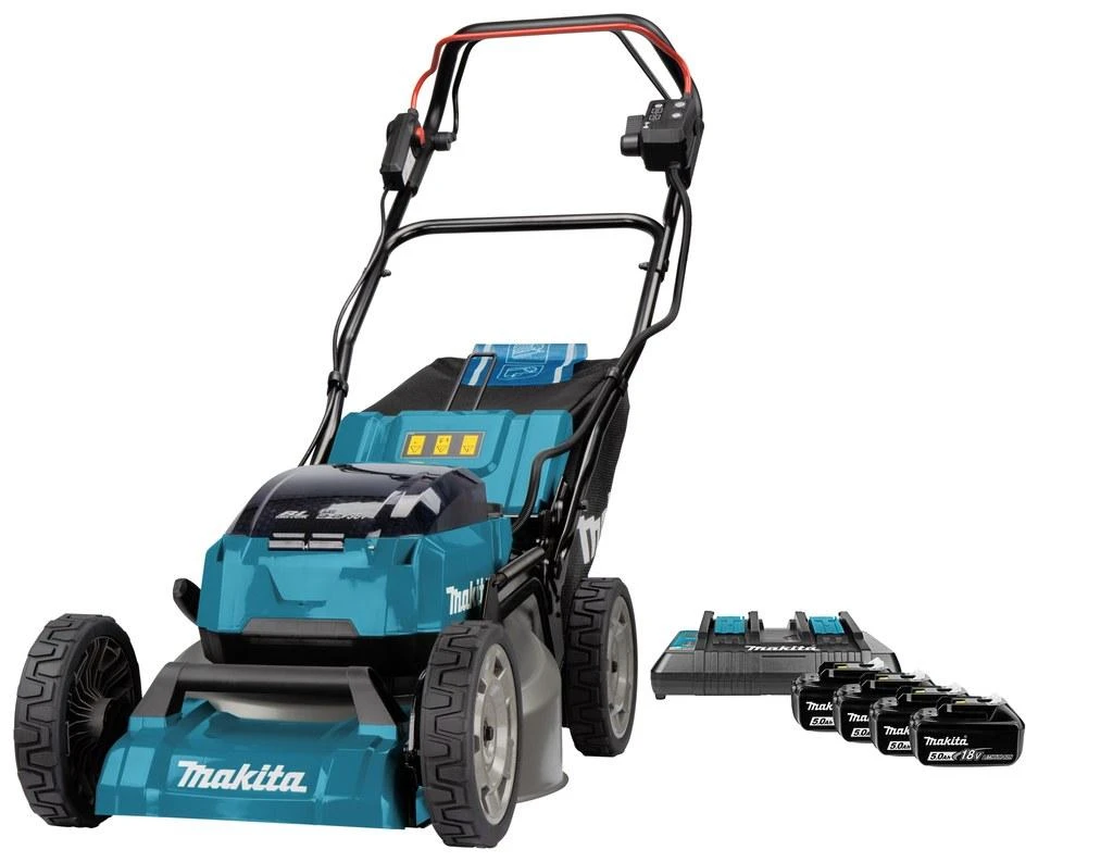 Makita Akumuliatorinė savaeigė vejapjovė DLM462PT4, 2x18V, 460mm, 4x5,0Ah, greičio reguliavimas