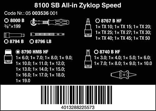 Wera 810 All-in Zyklop Speed terkšlių rinkinys, 3/8" 35 vnt