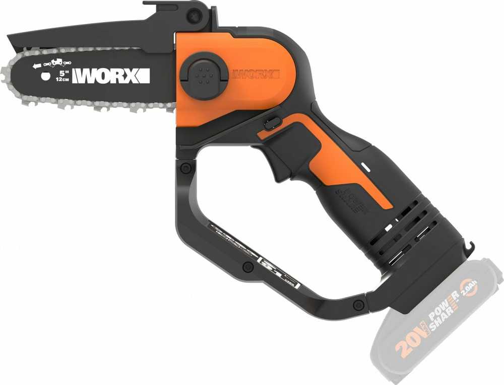 Akumuliatorinis grandininis pjūklas Worx WG324E.9, 20 V, 12 cm (be akum. ir įkroviklio)