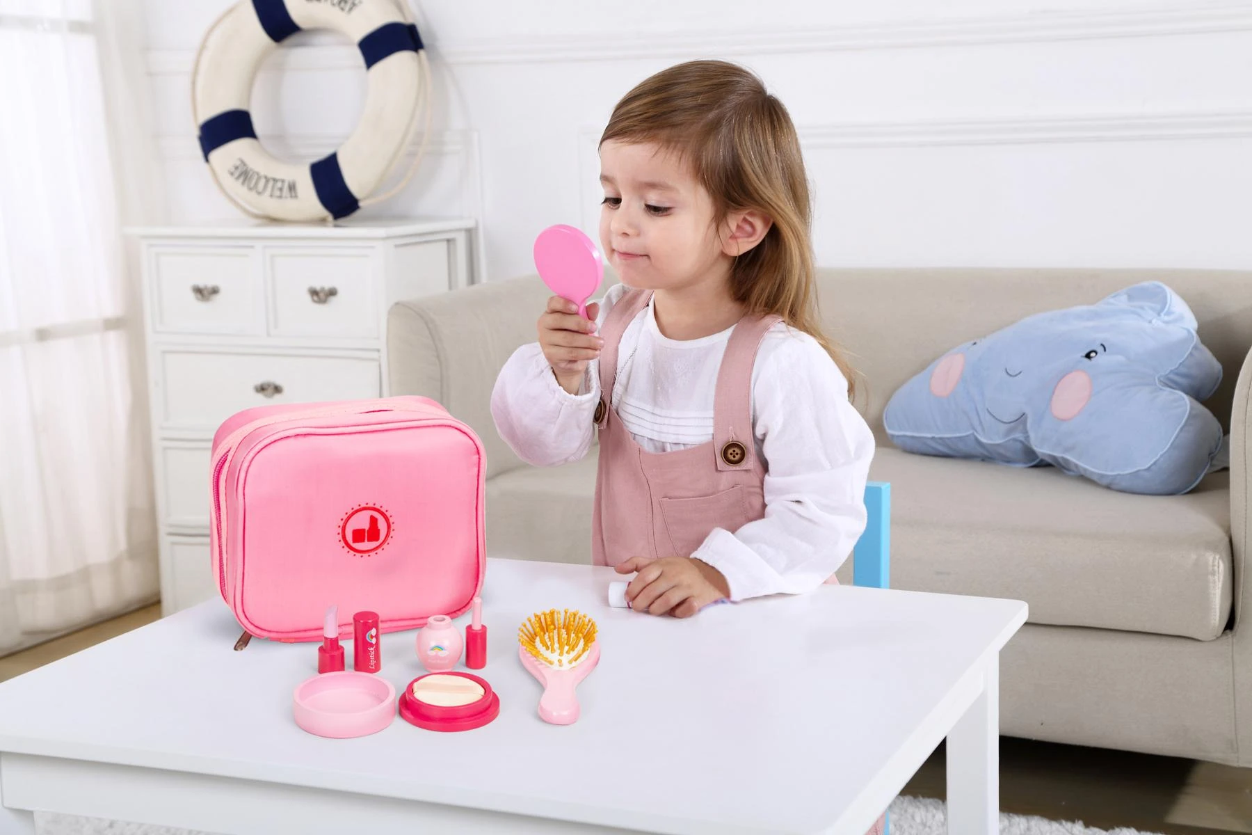 Ecotoys Grožio rinkinys makiažo krepšys 6 grožio aksesuarai