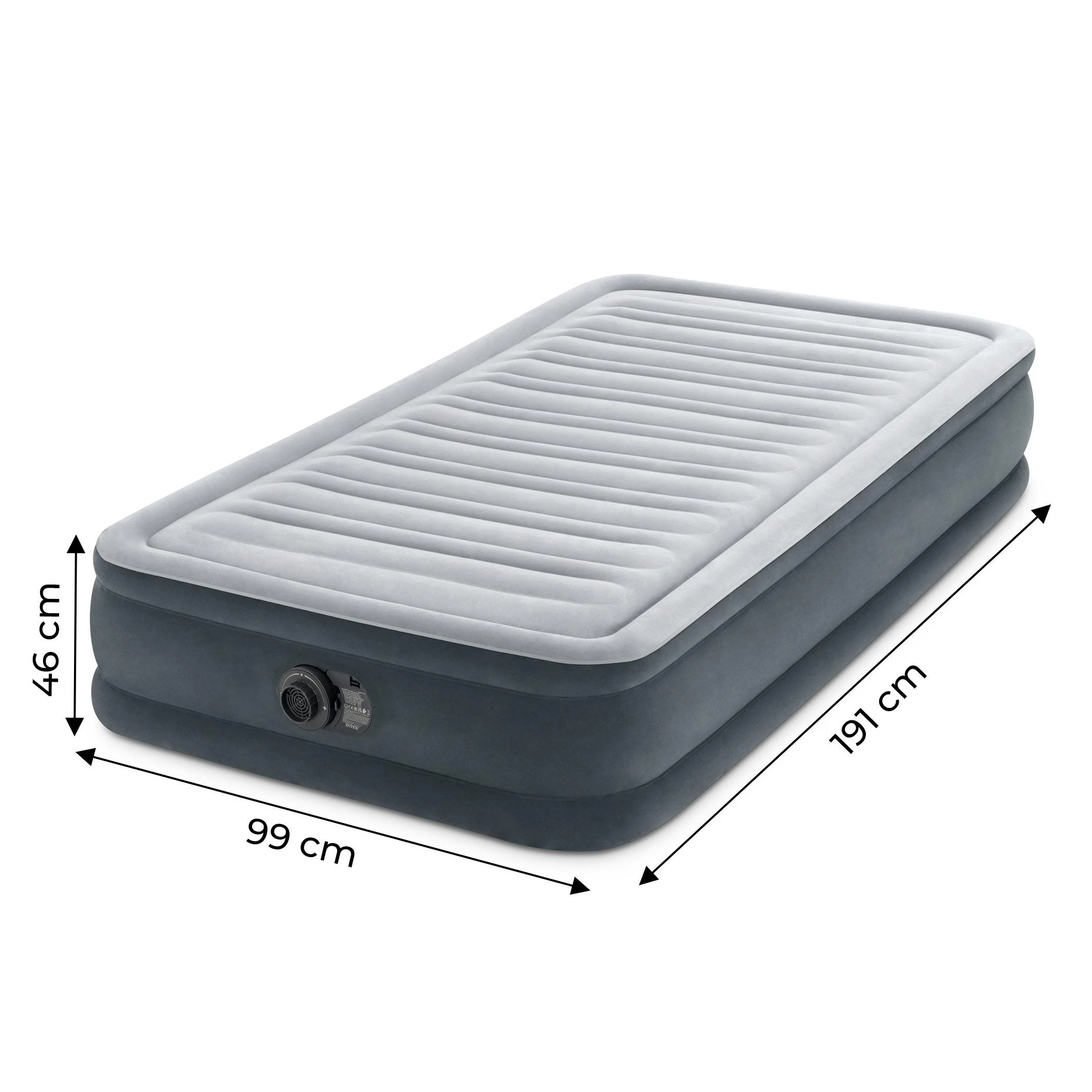 Pripučiamas čiužinys INTEX Twin Comfort-Plush Mid-Rise su integruota elektrine pompa, 99×191×33 cm