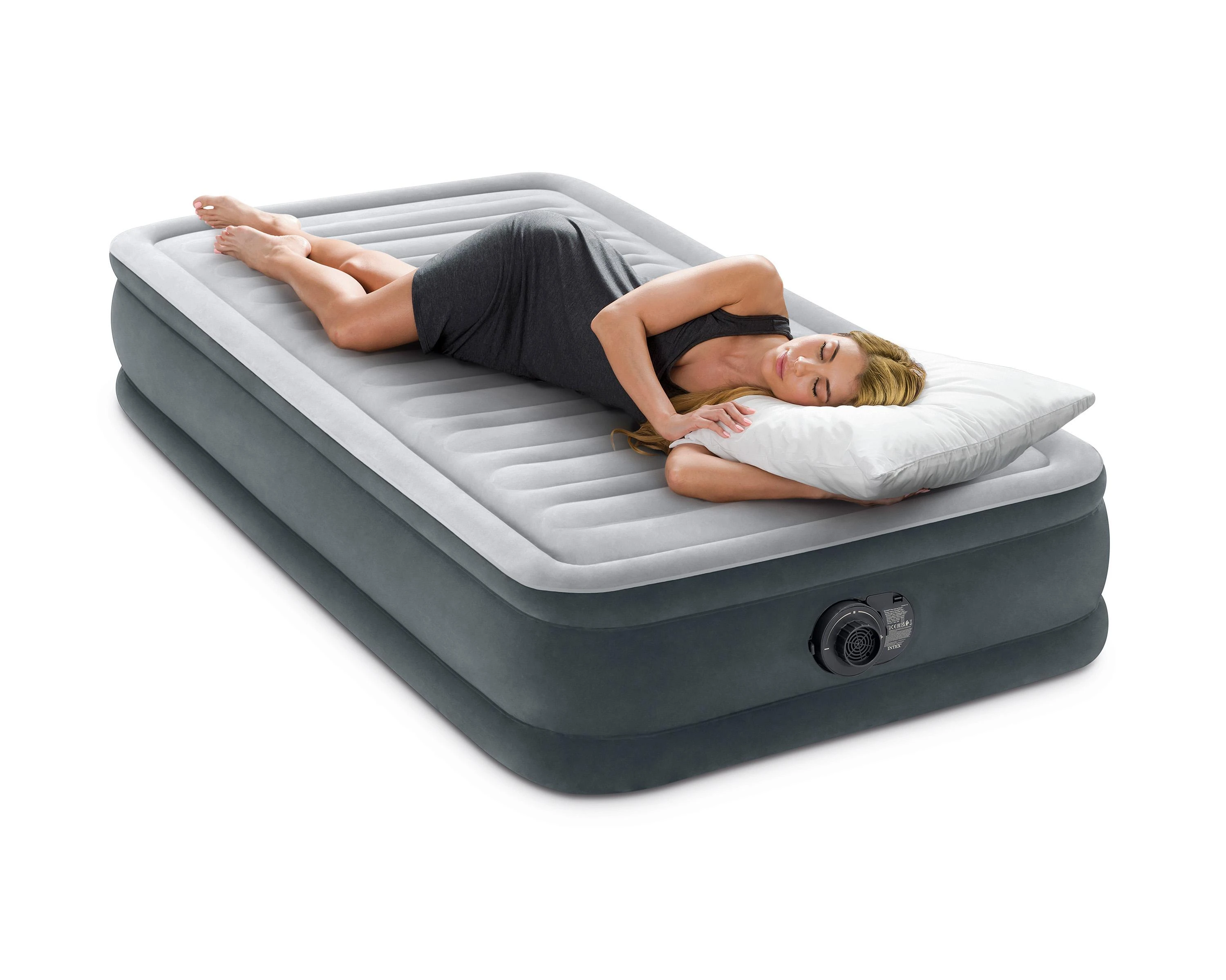 Pripučiamas čiužinys INTEX Twin Comfort-Plush Mid-Rise su integruota elektrine pompa, 99×191×33 cm