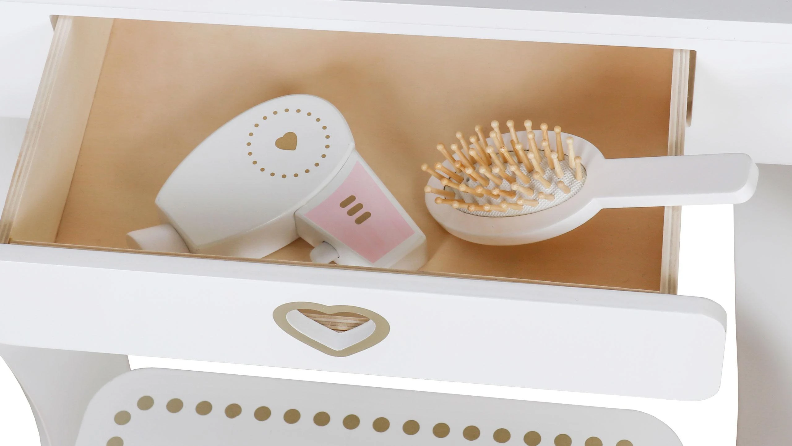Ecotoys Medinis vaikiškas kosmetinis staliukas su veidrodžiu