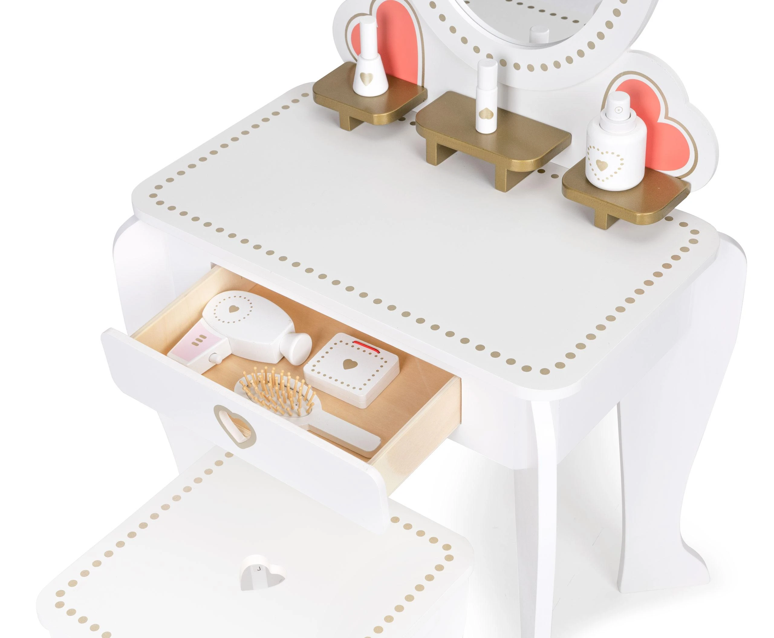 Ecotoys Medinis vaikiškas kosmetinis staliukas su veidrodžiu