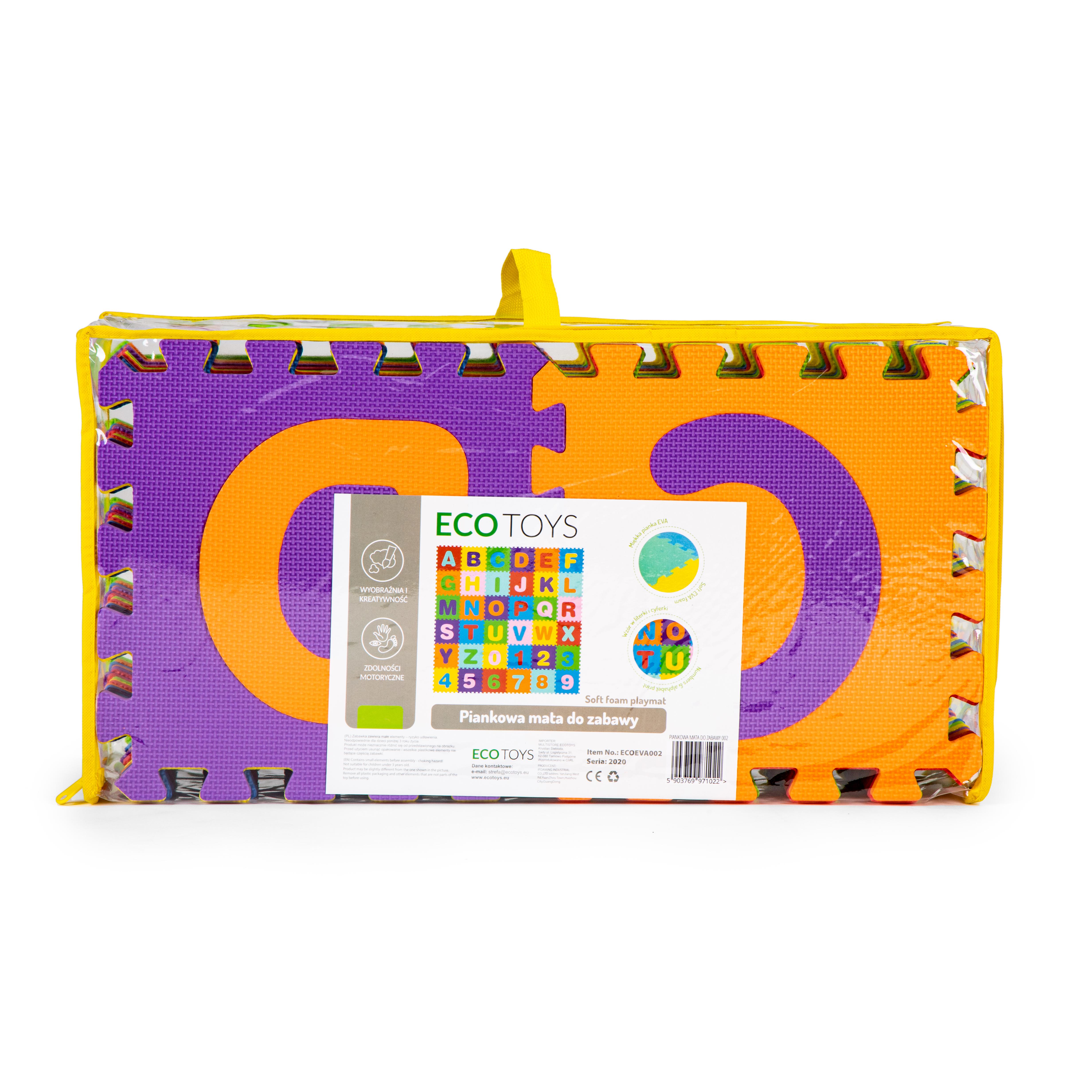 Ecotoys Didelis putų EVA kilimėlis vaikams raidės skaičiai 178x178 cm 36 vnt.