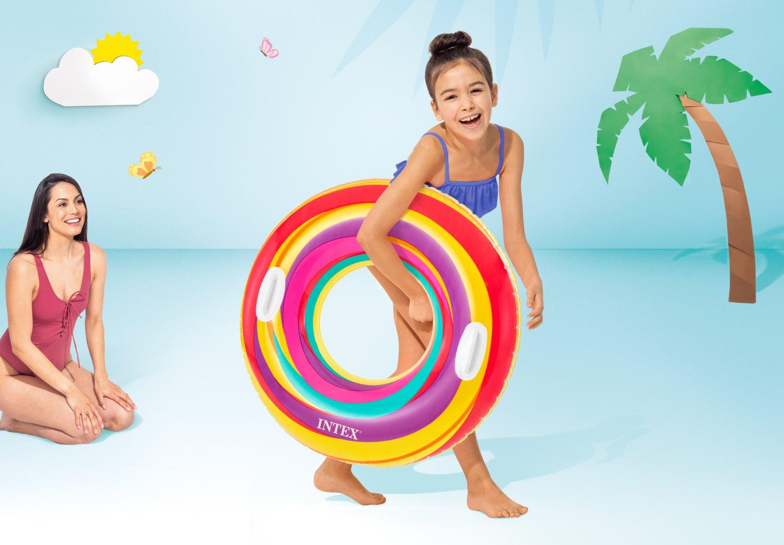 Intex geltonai dryžuotas plaukimo ratas, 91 cm