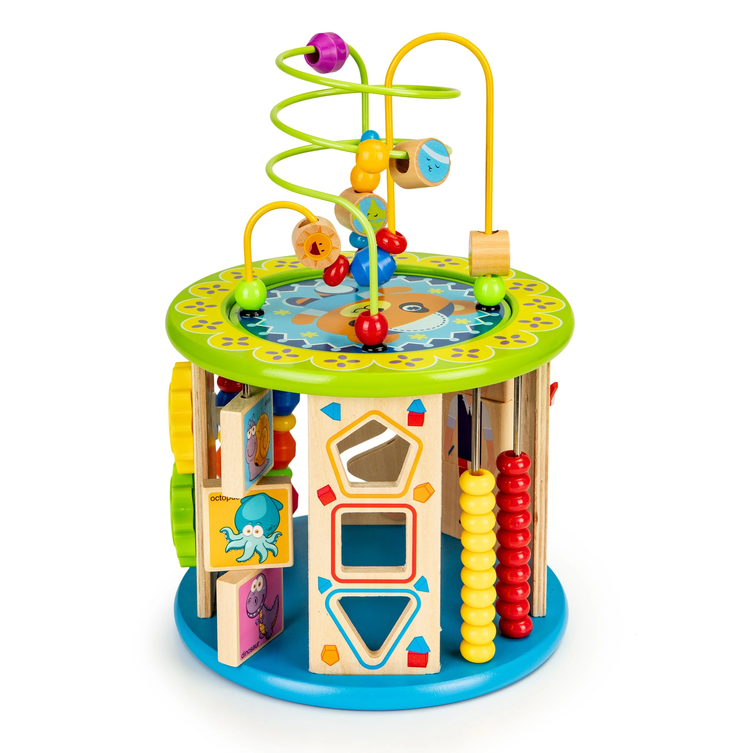 Ecotoys Cube Lavinantis medinis kubas su žaidimais, kaladėlėmis, žvejyba