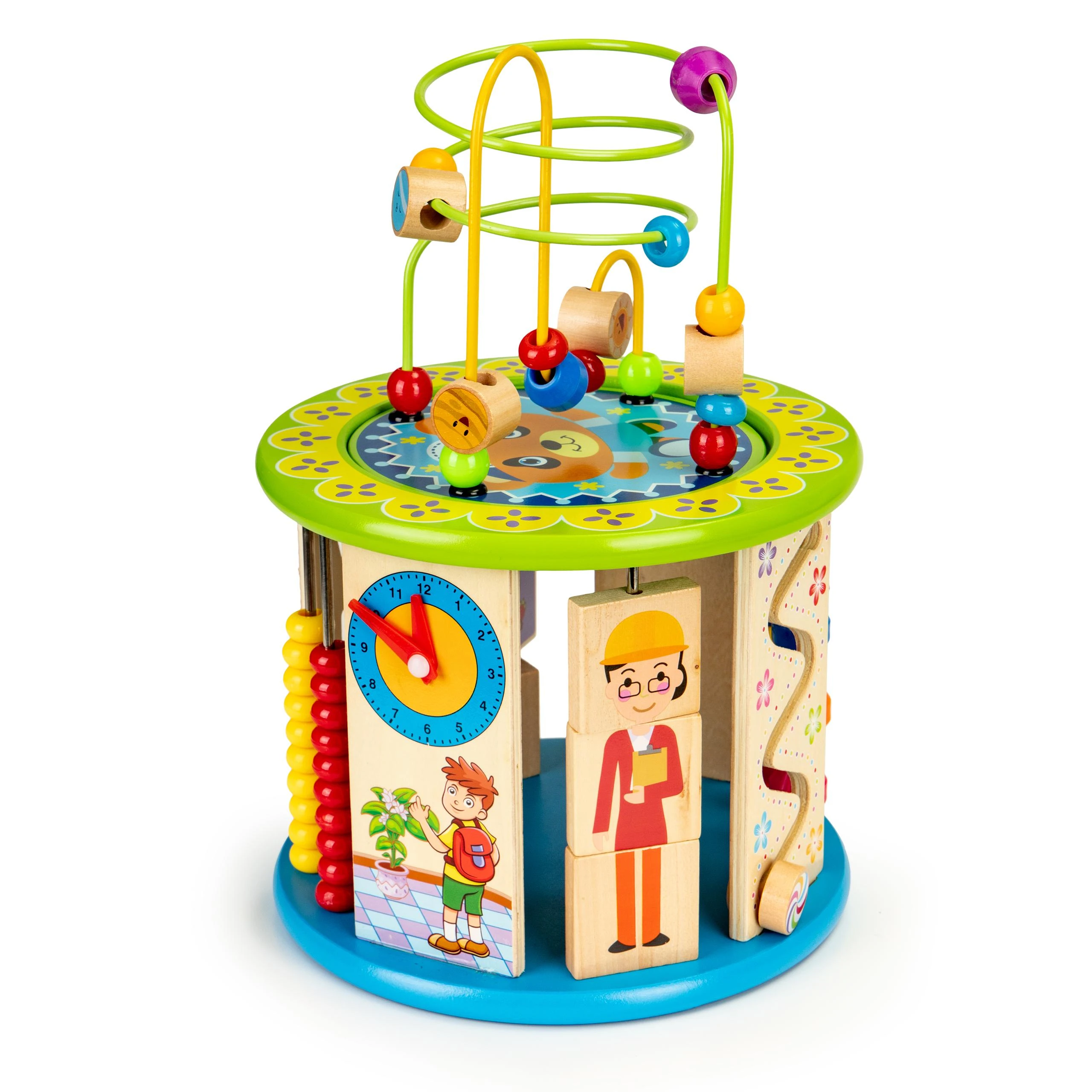 Ecotoys Cube Lavinantis medinis kubas su žaidimais, kaladėlėmis, žvejyba