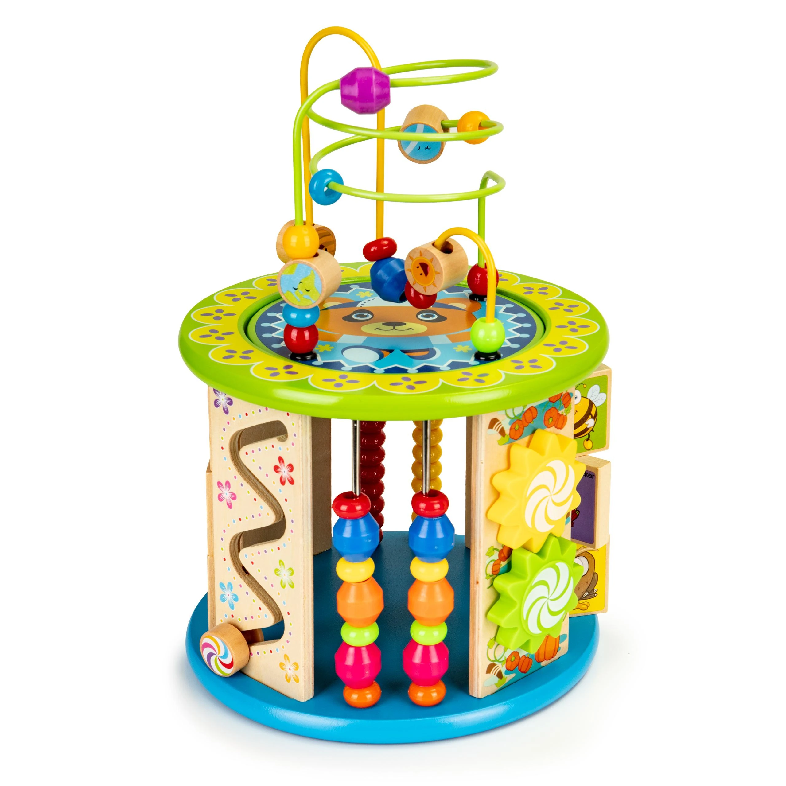 Ecotoys Cube Lavinantis medinis kubas su žaidimais, kaladėlėmis, žvejyba