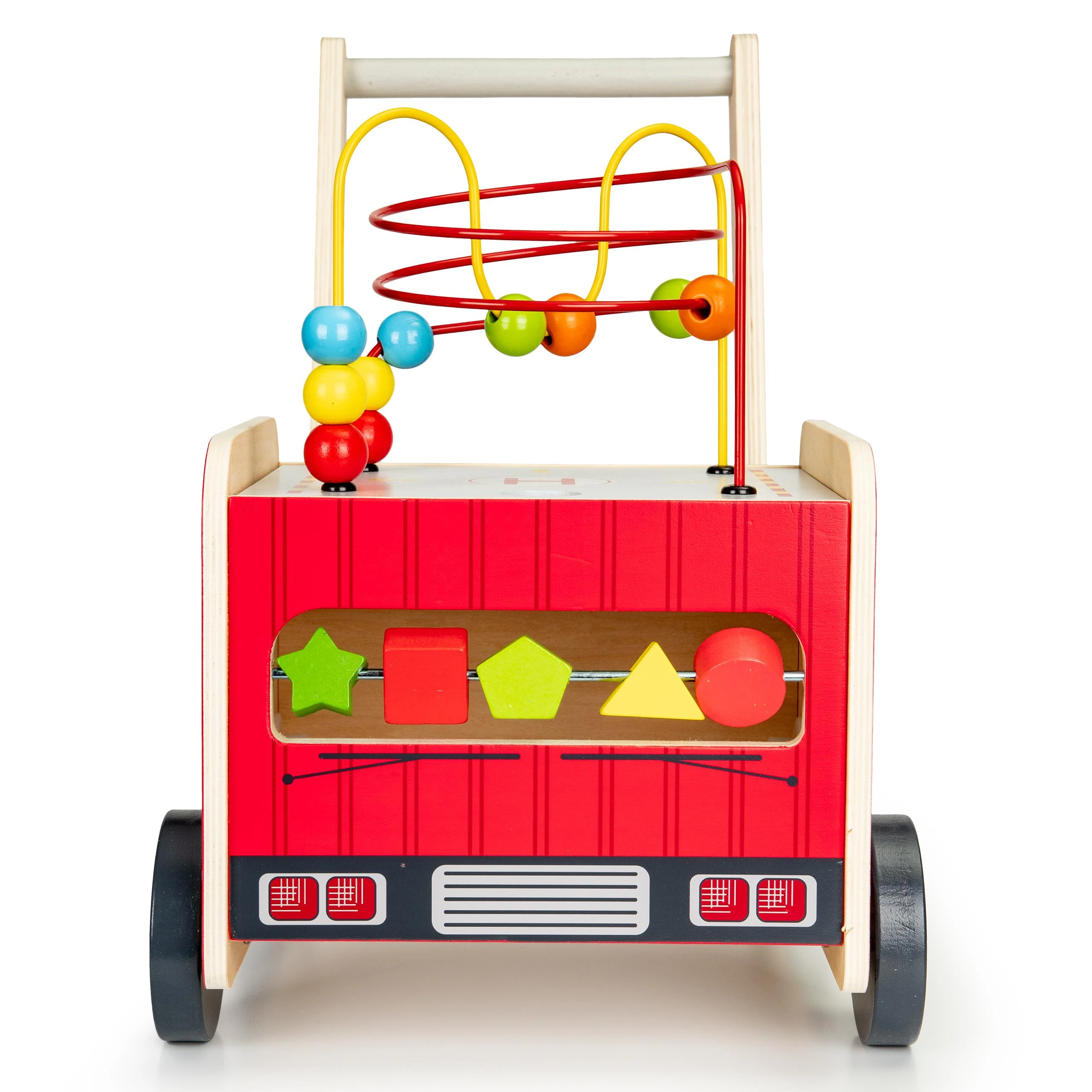 Ecotoys Mokomasis medinis stūmikas su kaladėlėmis vaikams - Ugniagesiai