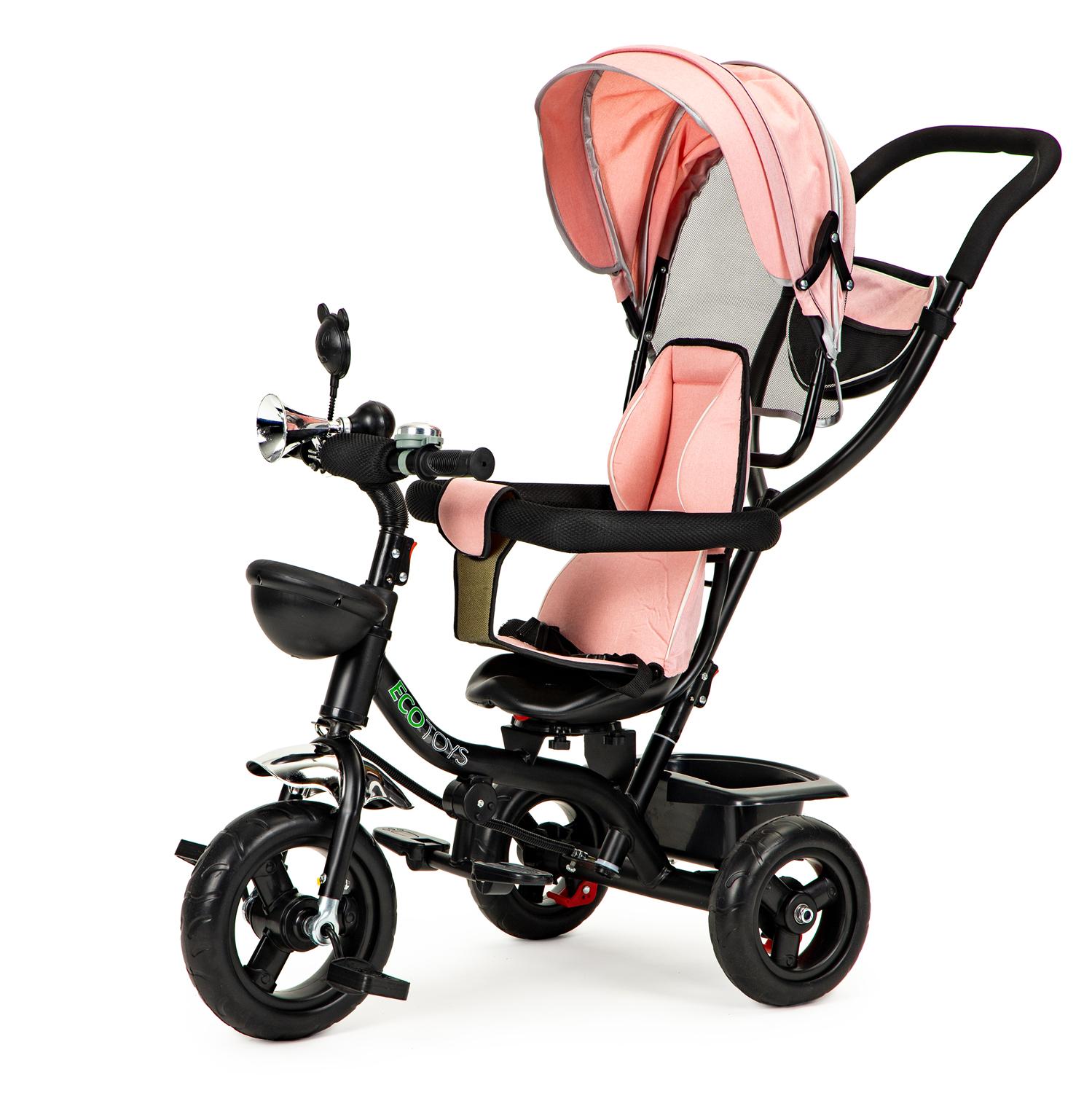 Ecotoys Triratukas su pasukama sėdyne Eco Toys, rožinis