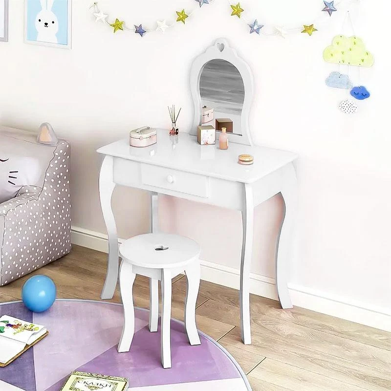 Kosmetinis staliukas su veidrodžiu ir taburete Ecotoys, baltas