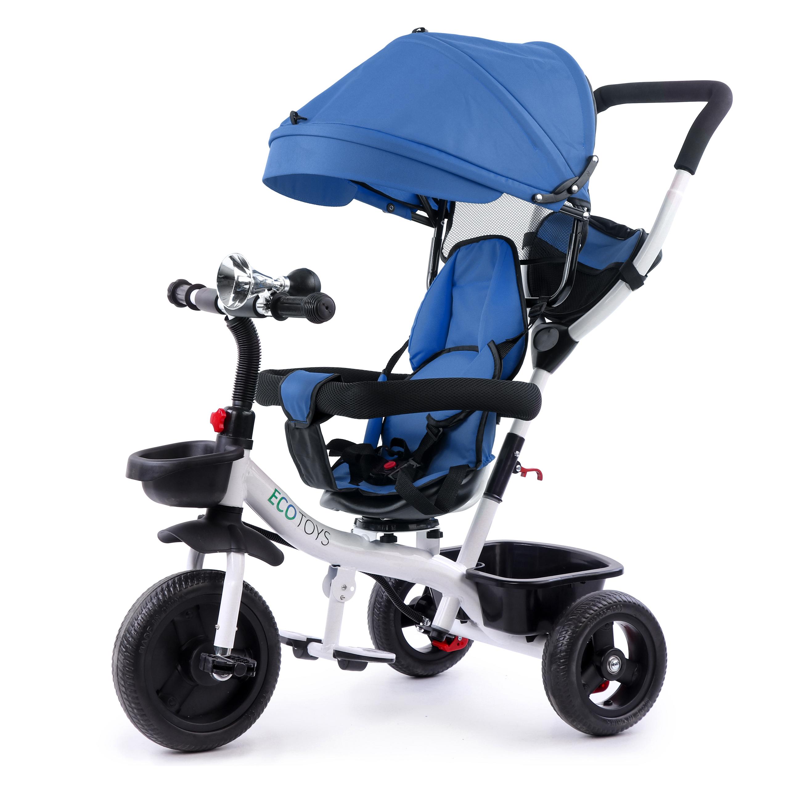 Ecotoys Mėlyna triratukas stroller 360* swivel seat Mėlyna