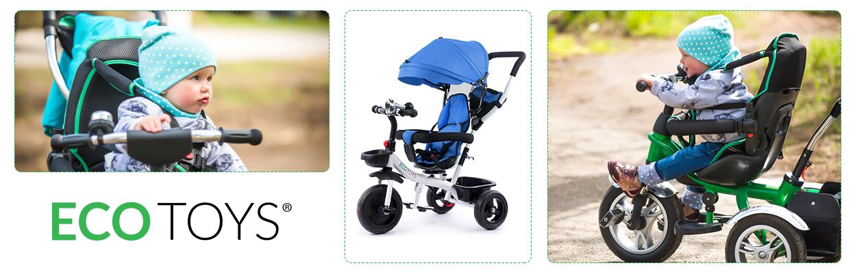 Ecotoys Mėlyna triratukas stroller 360* swivel seat Mėlyna