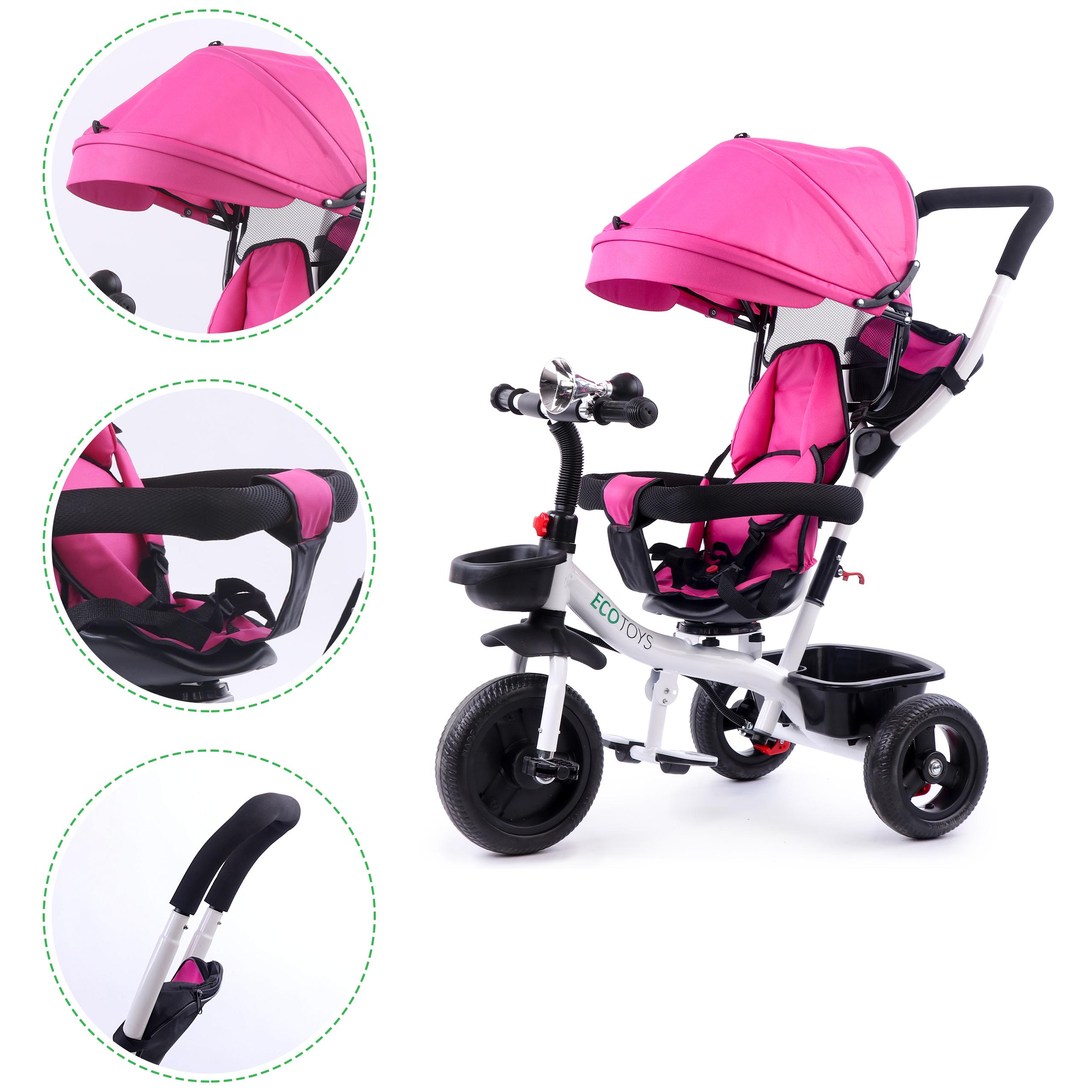 Ecotoys Triratukas su pasukama sėdyne Eco Toys, rožinis