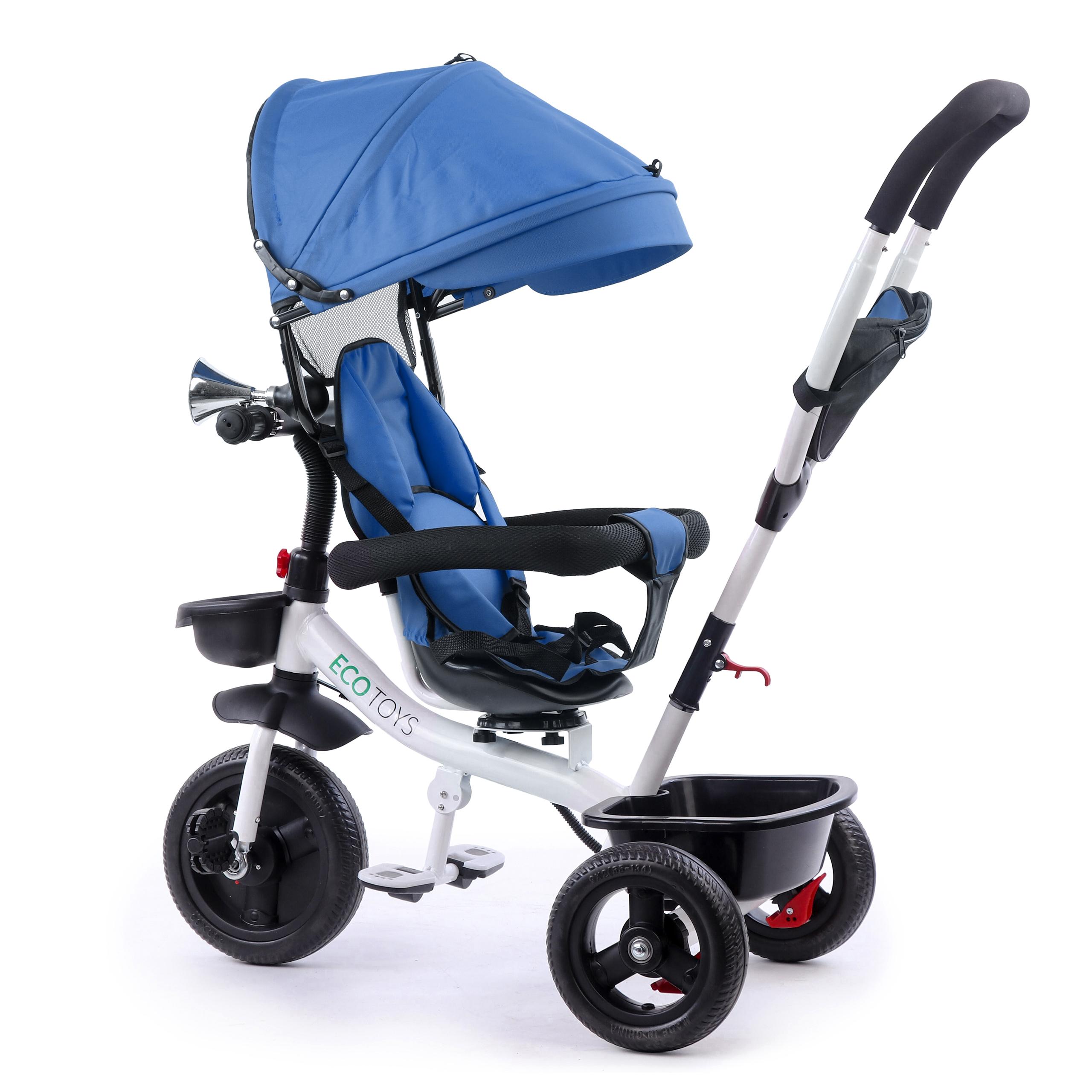 Ecotoys Mėlyna triratukas stroller 360* swivel seat Mėlyna