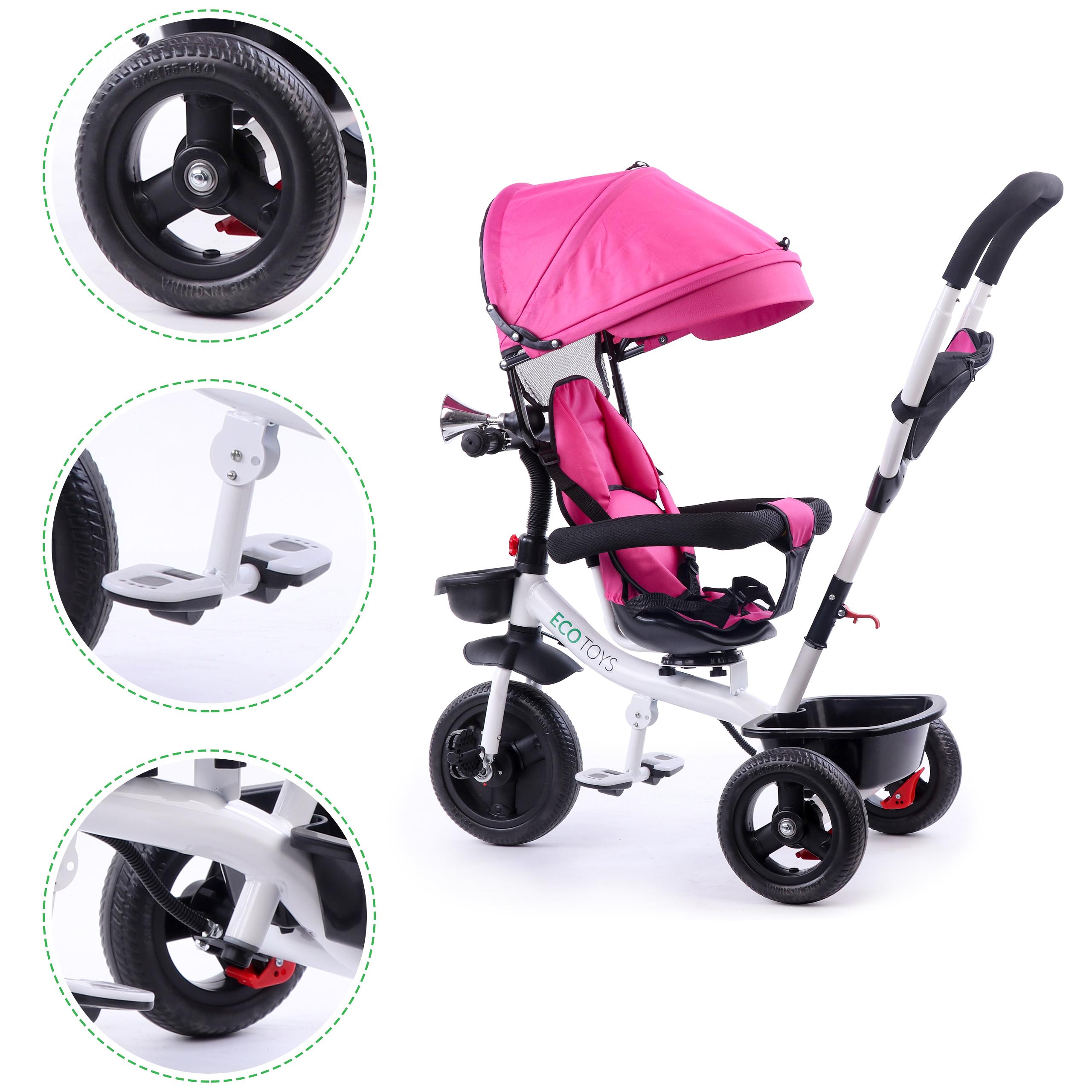 Ecotoys Triratukas su pasukama sėdyne Eco Toys, rožinis