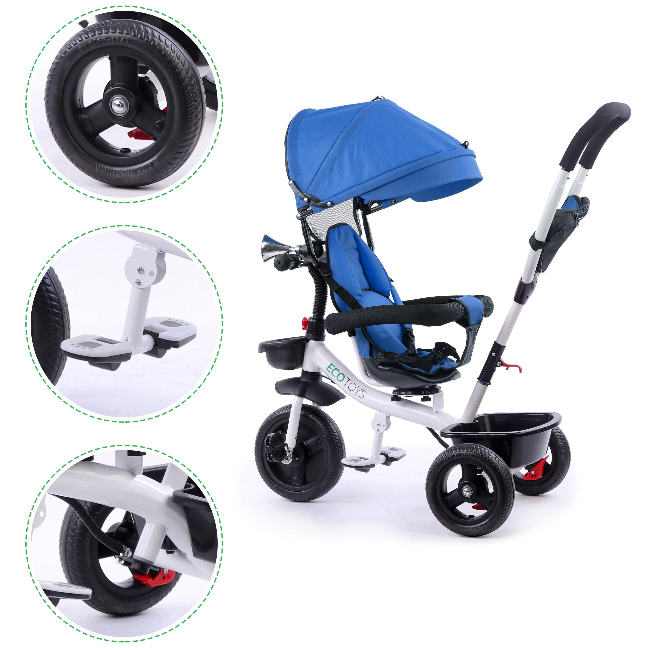 Ecotoys Mėlyna triratukas stroller 360* swivel seat Mėlyna