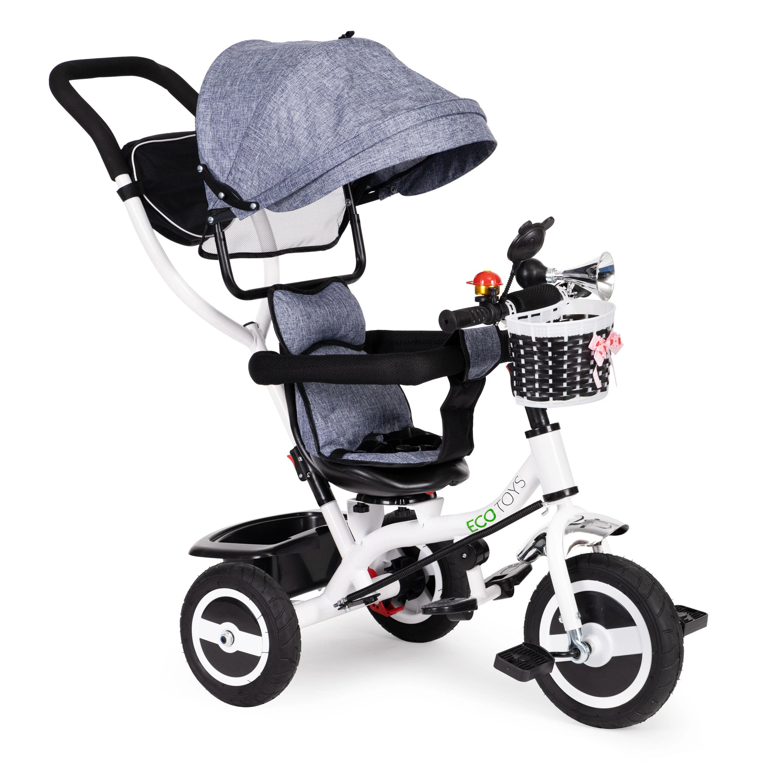 Ecotoys triratukas besisukantis stogelis pilka patvarūs guminiai ratai