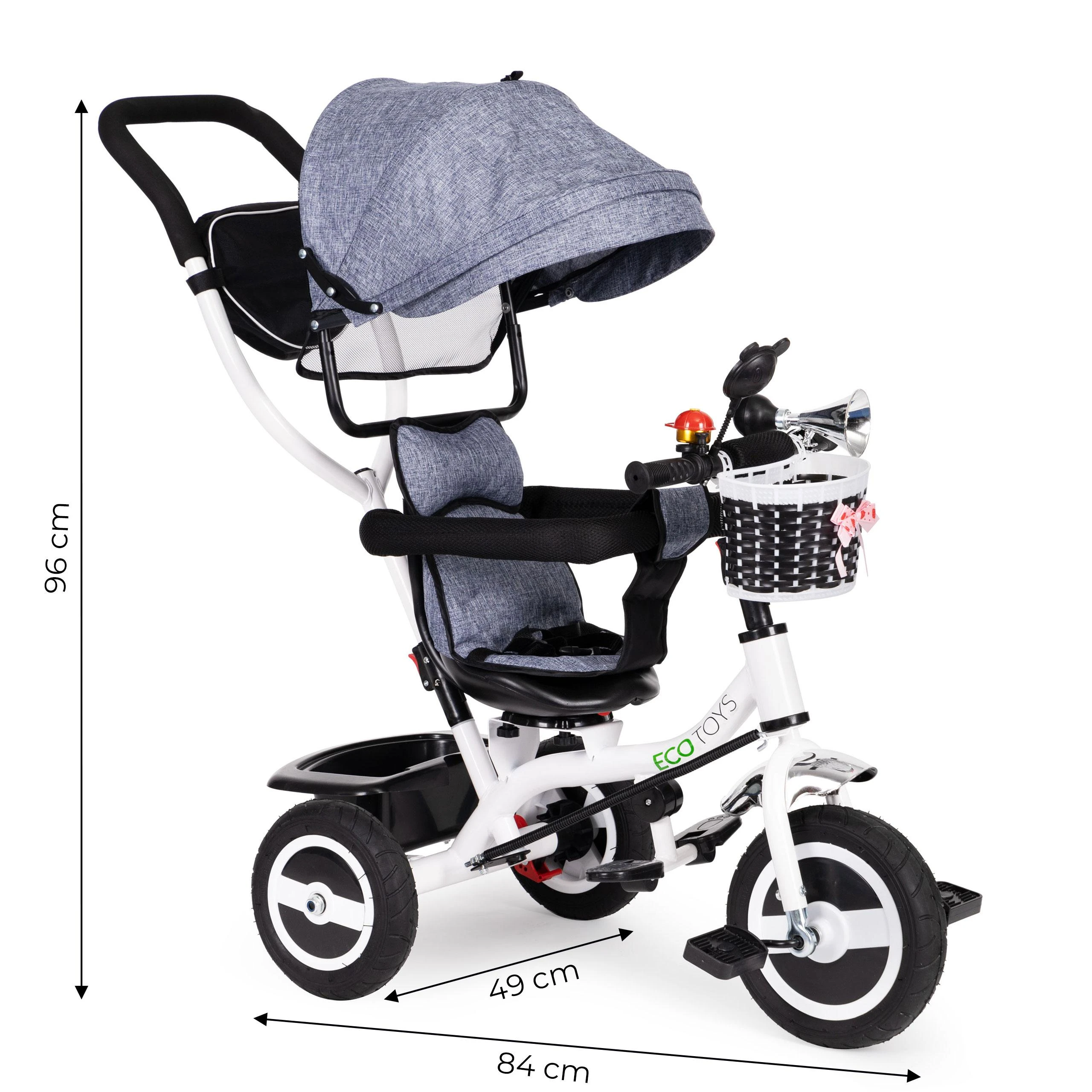 Ecotoys triratukas besisukantis stogelis pilka patvarūs guminiai ratai