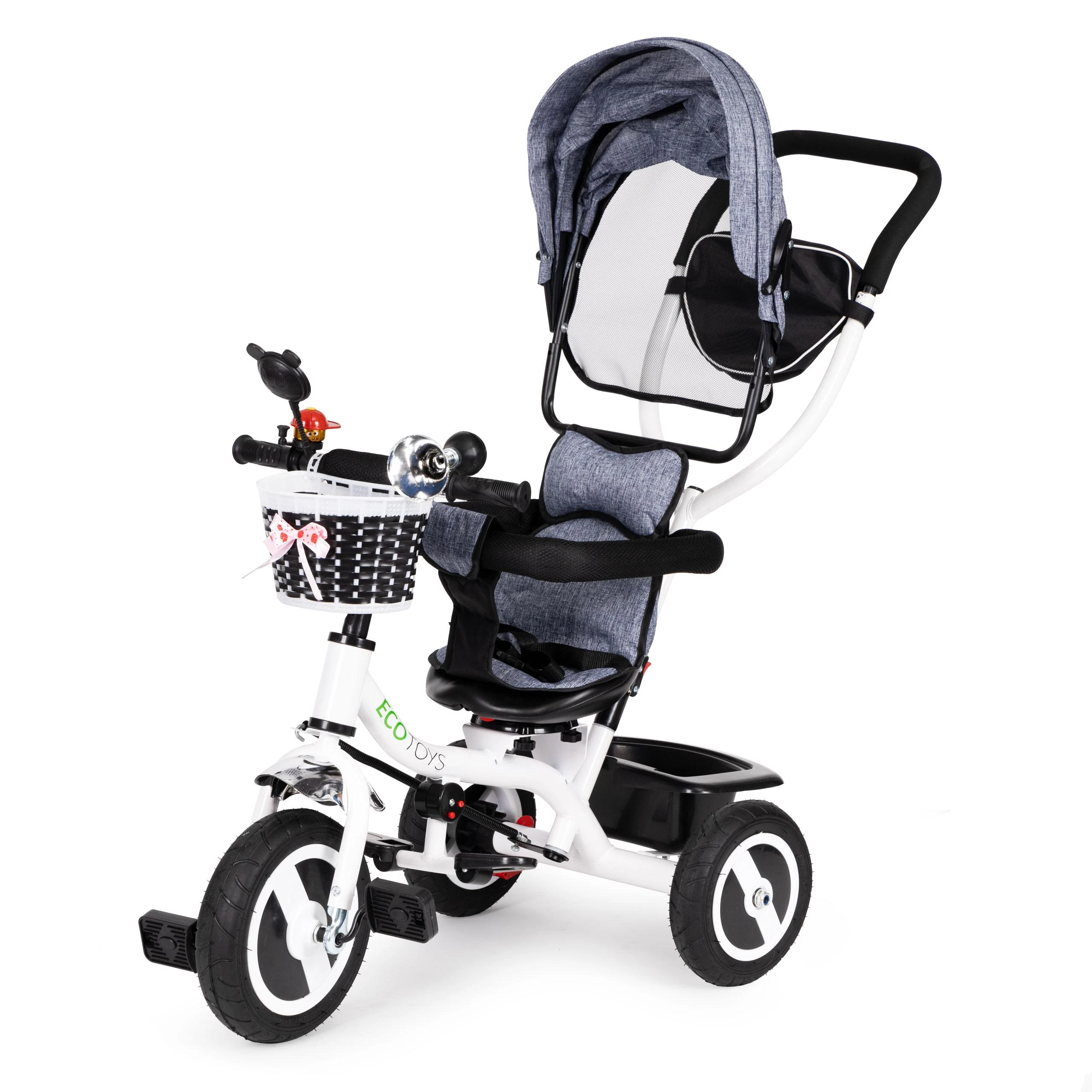 Ecotoys triratukas besisukantis stogelis pilka patvarūs guminiai ratai