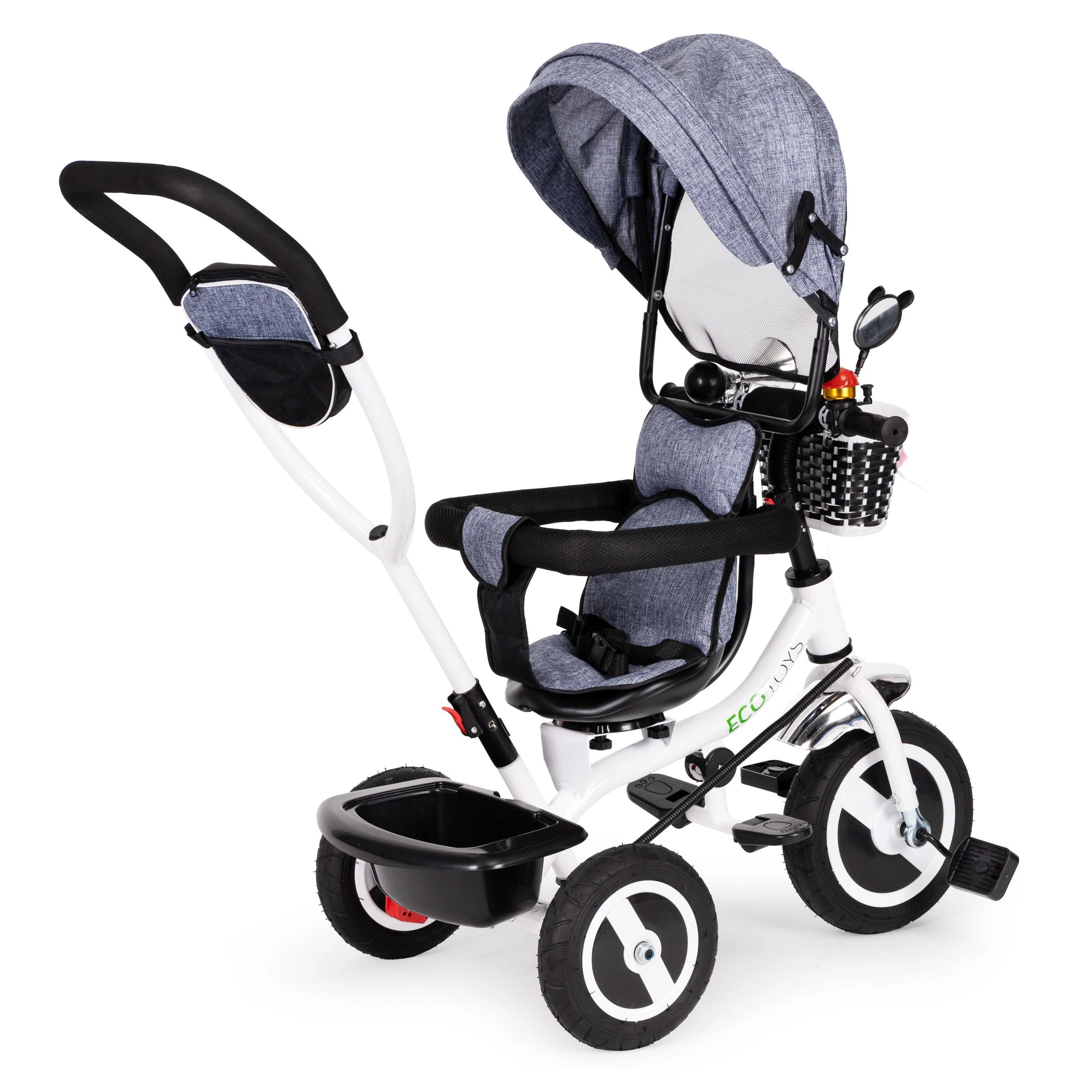 Ecotoys triratukas besisukantis stogelis pilka patvarūs guminiai ratai