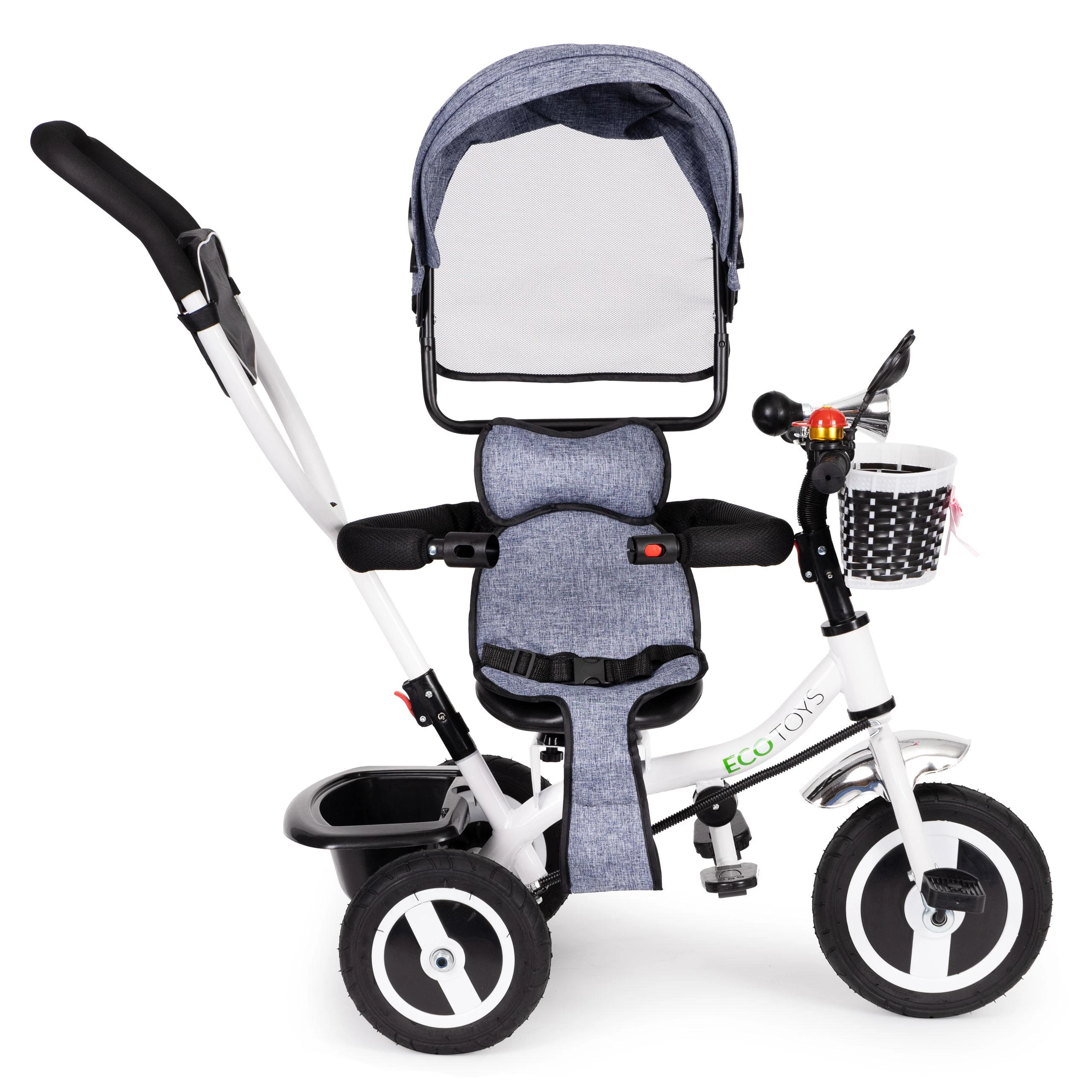 Ecotoys triratukas besisukantis stogelis pilka patvarūs guminiai ratai