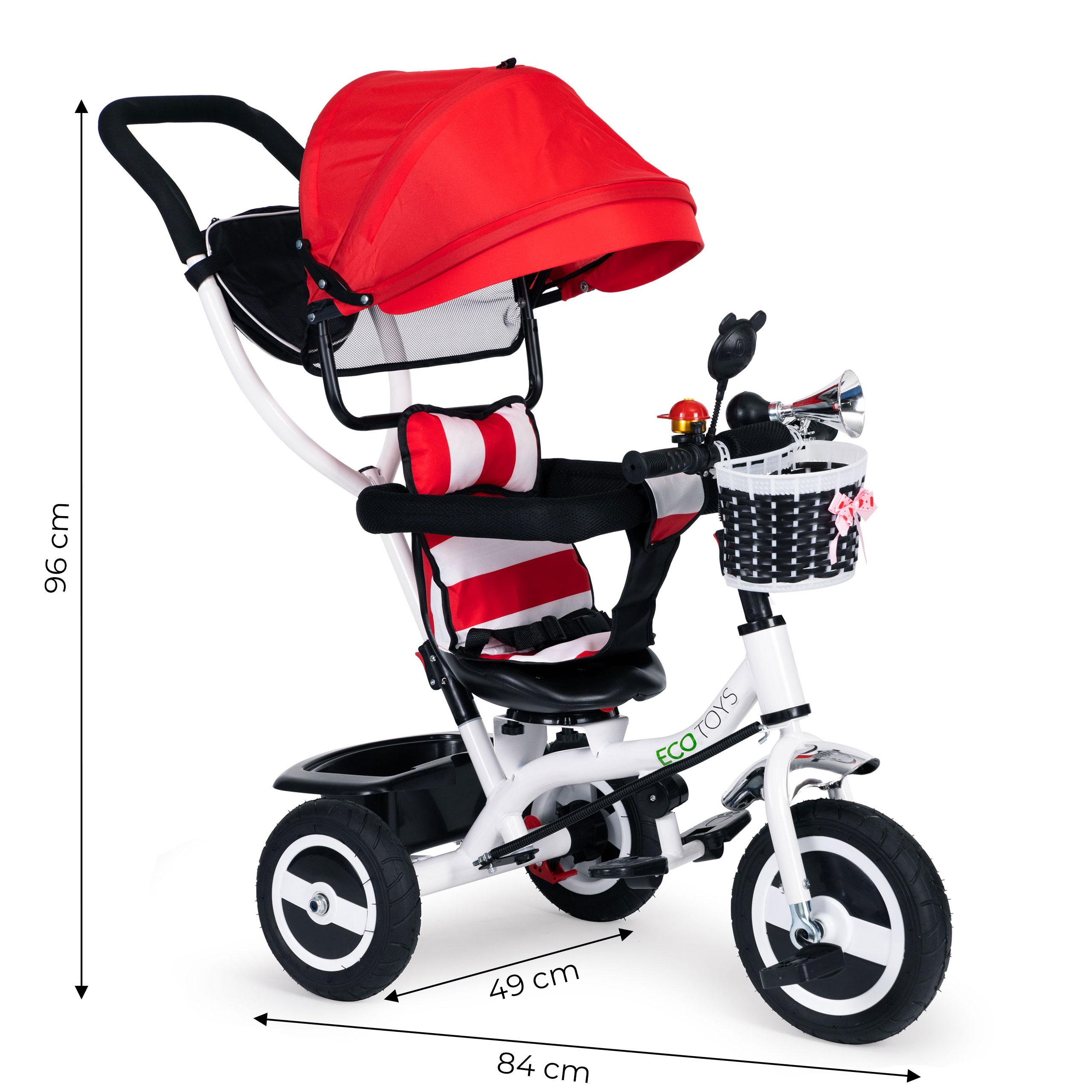 Ecotoys Triratukas Eco Toys, raudoanas-baltas