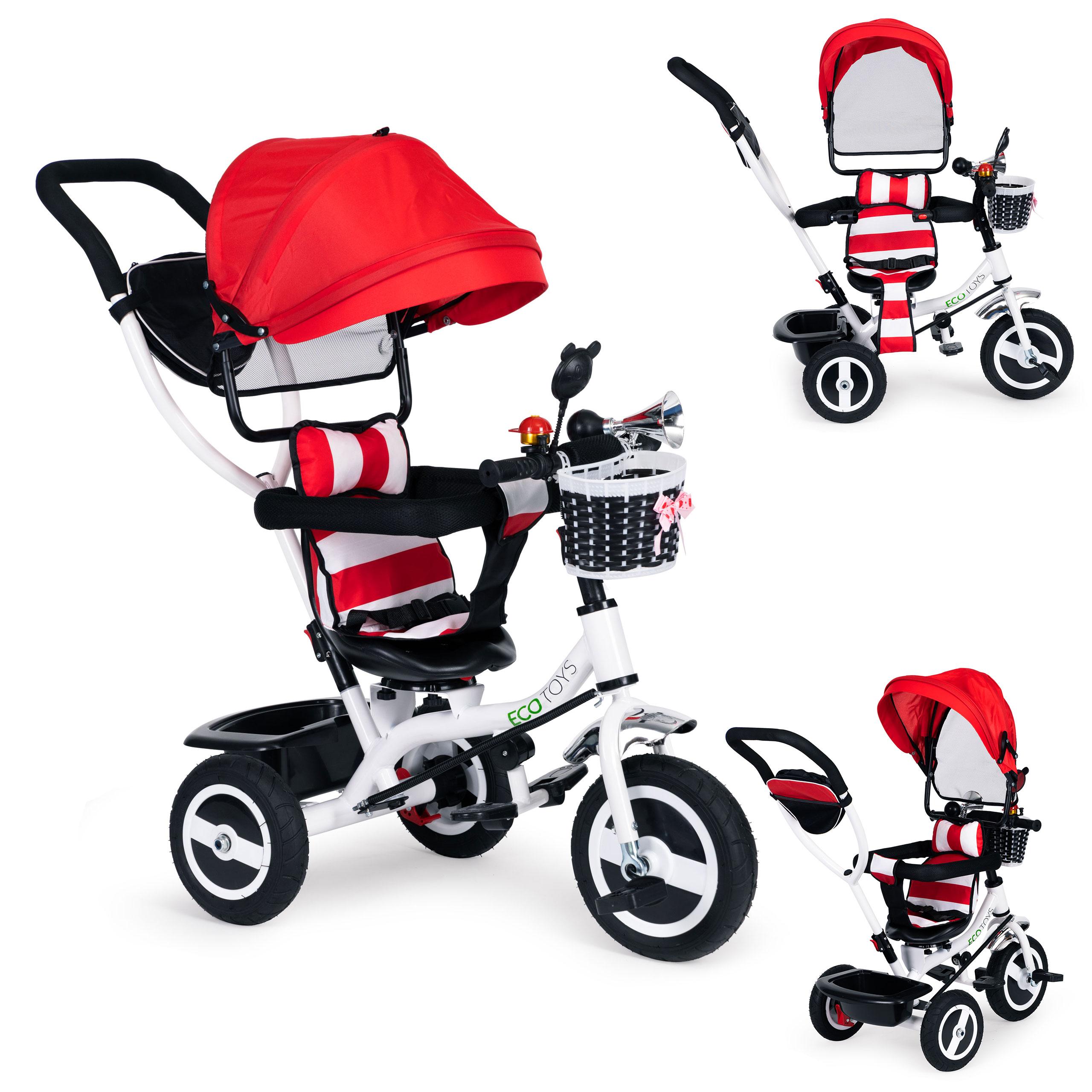 Ecotoys Triratukas Eco Toys, raudoanas-baltas